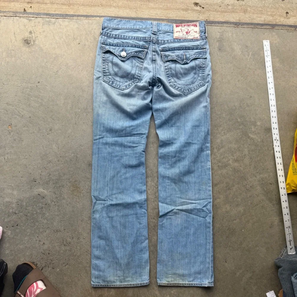 True Religion Ricky Big T Mens 35 Light Wash Distressed‎ Straight Leg Jeans USA